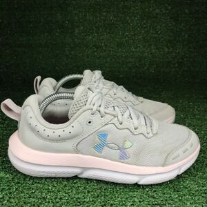 Under Armour Running Shoes Women 5.5 Grey Pink Charged Assert 10 Iridescent Logo